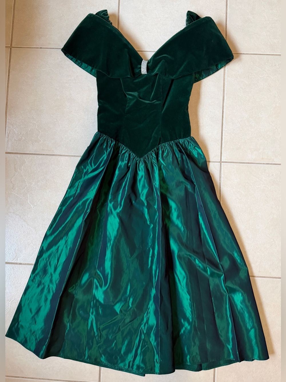Vintage 80s House of Bianchi Emerald Iridescent Gown Size 8